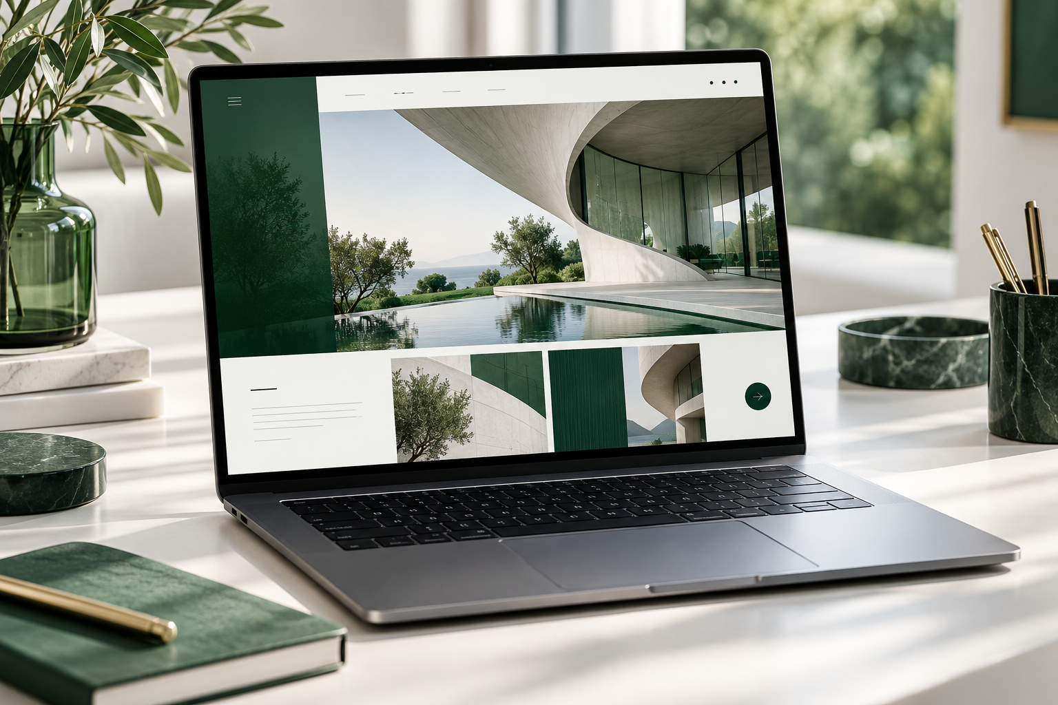 Laptop displaying an illustrative business website